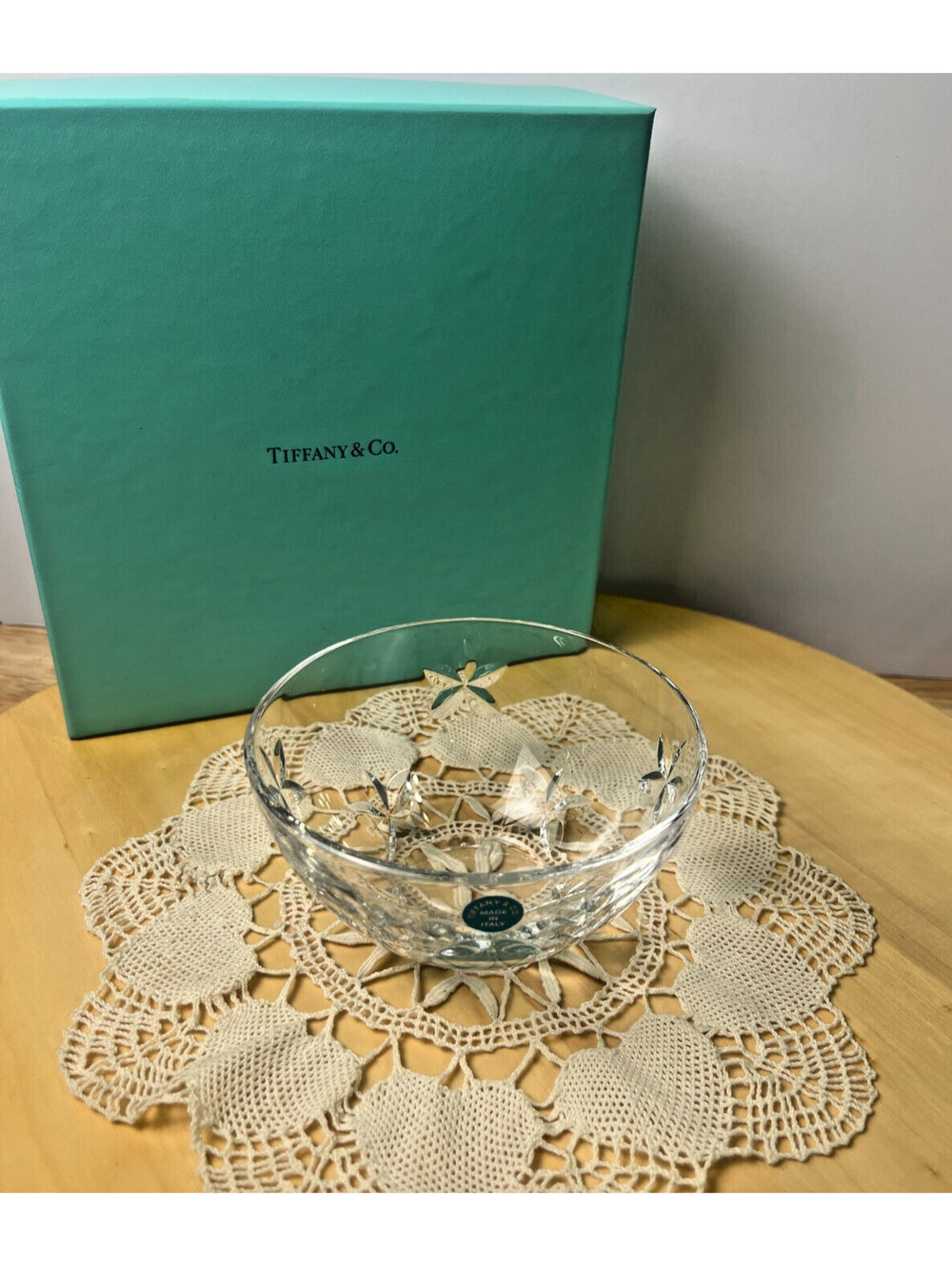Tiffany & Co TFC46 Pattern Bowl w/Box Cut Lead Crystal 4" Made in Italy Star